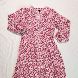 Universal Thread Pink Floral Balloon Long-Sleeve Button-Front Dress – Size M